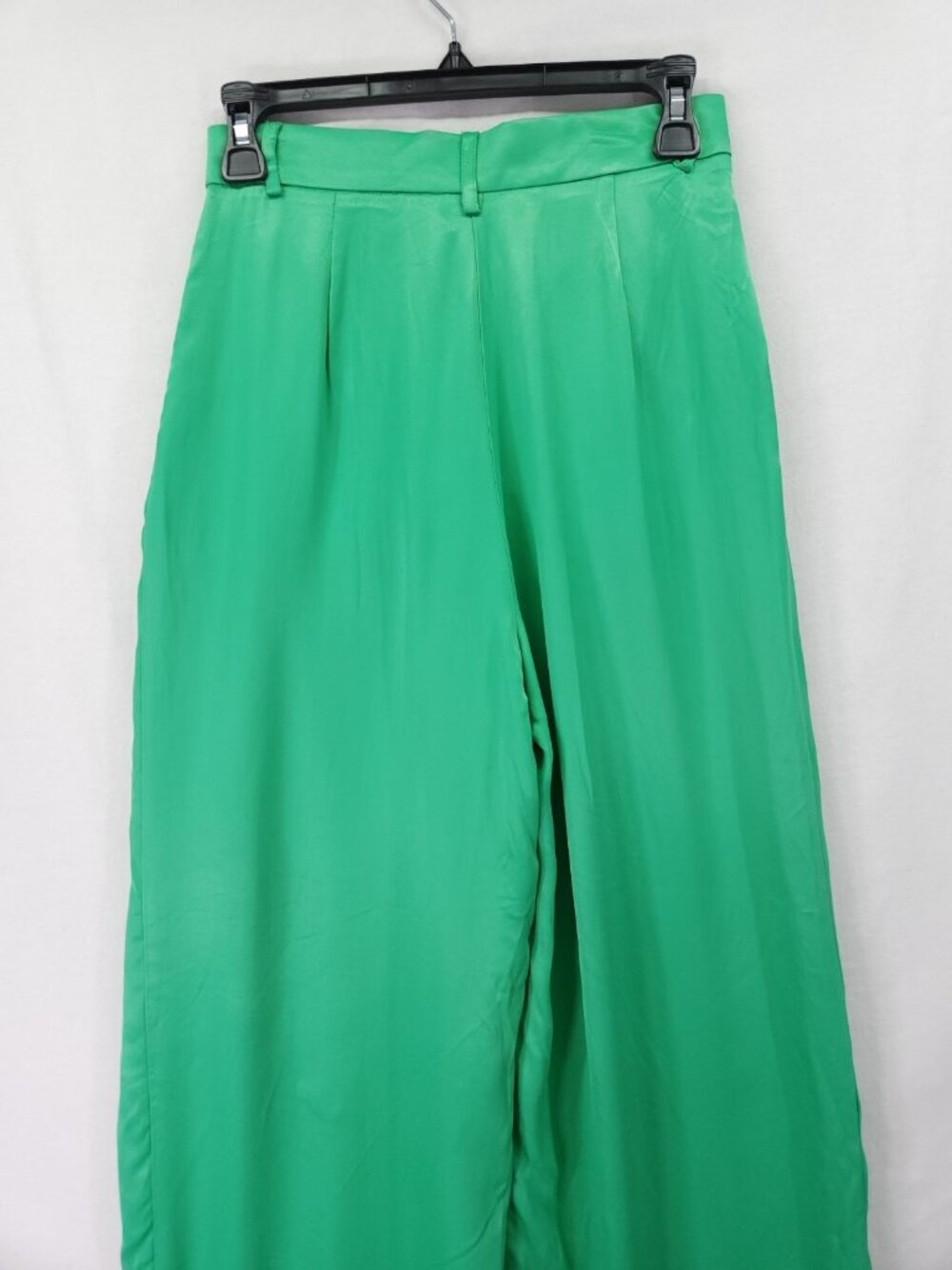 Zara Womens Pants Size XS (26x33) Green Satin Wide Leg Pleated Flowy Palazzo - Picture 12 of 16
